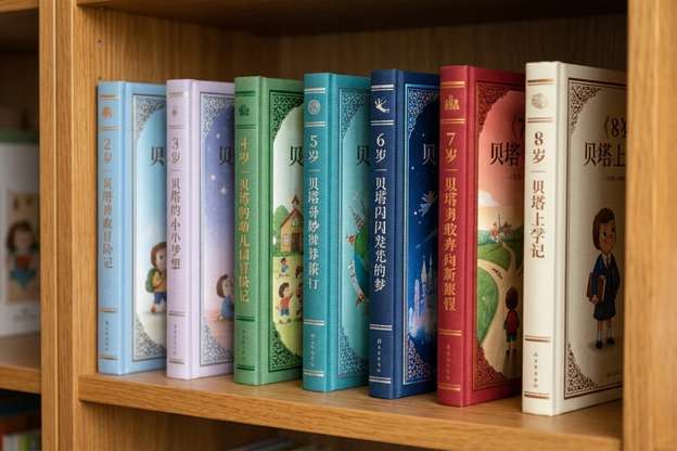 一整排绘本组成的童年书架